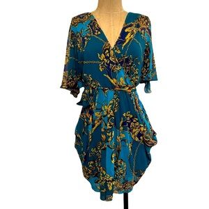 Bebe Teal Patterned Half Sleeve Mini Dress Small